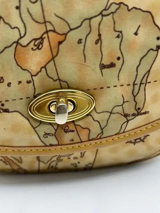 Vintage Geography Print Faux Leather Saddle Crossbody Bag - Picture 4 of 9